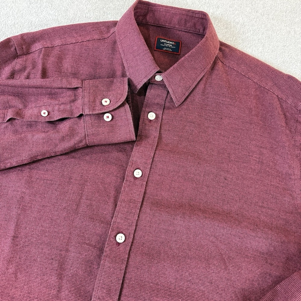 Untuckit Veneto BlackBerry WF XL Relaxed Fit Wrinkle Free Button Up Shirt Cotton